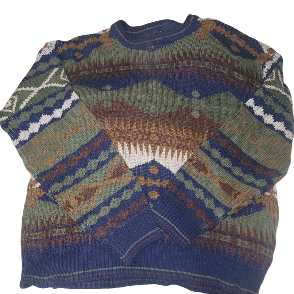 Men's Vintage 80's Rivage Multicolor Southwestern Aztec Patterned Sweater XL - Picture 2 of 6